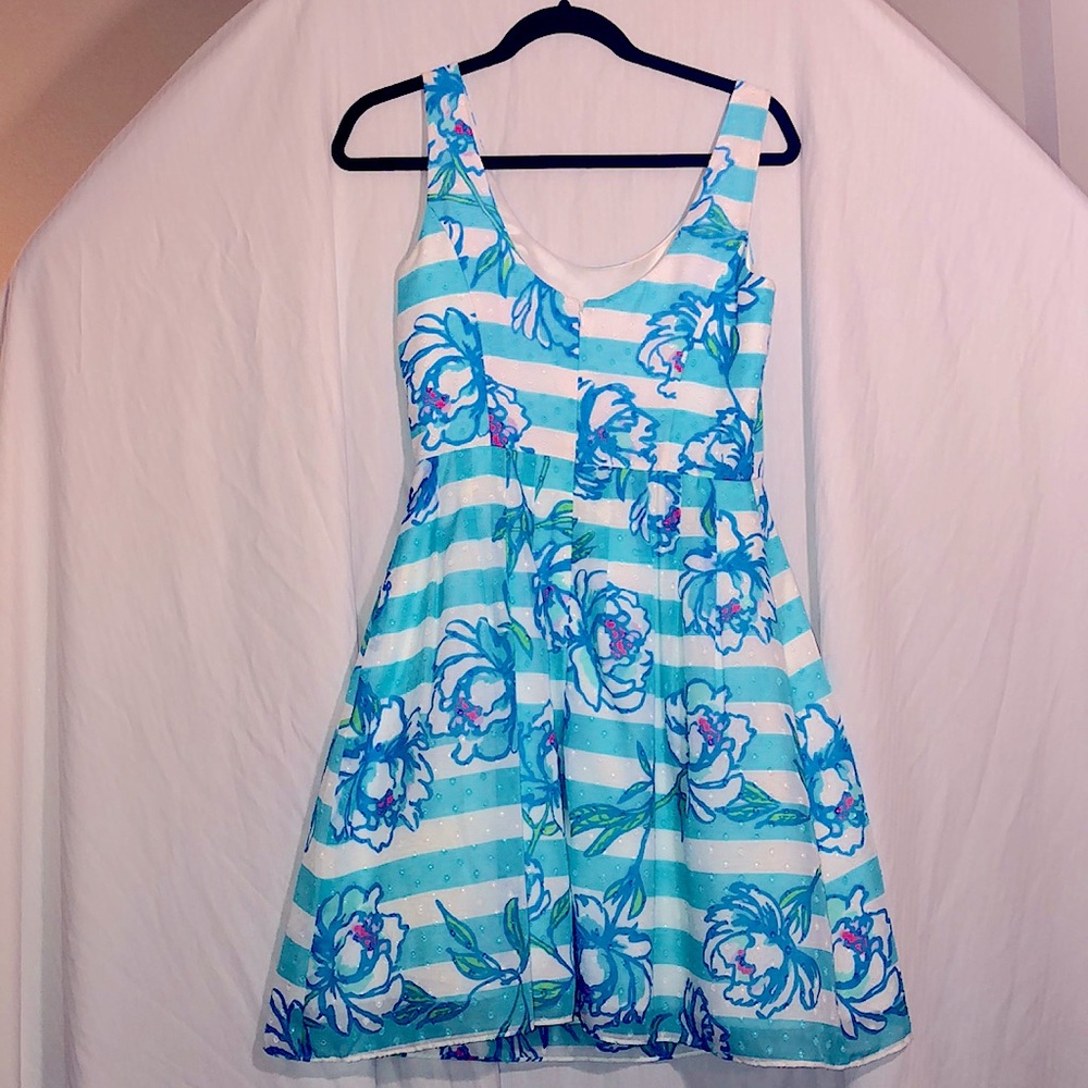 Lilly Pulitzer Dress Shorely Blue Tossing Line Roswell Posely sz 4 sleeveless - Picture 5 of 11